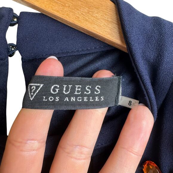 Guess NWT Navy Crepe Fabric Orange & White Bead Embellished Choker Sheath Dress - Picture 11 of 13